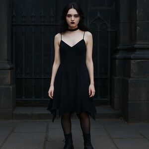 Gothic Whimsigoth Y2K Babydoll Beaded  Dress 10 Chiffon Midi Asymmetric Evening